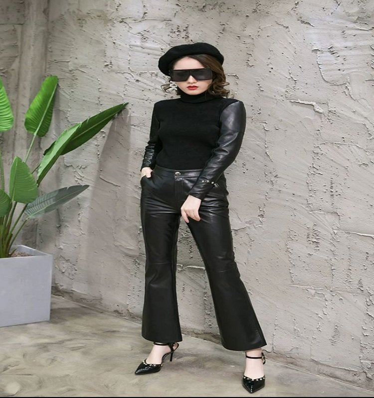 mizona leather retro flaired pants