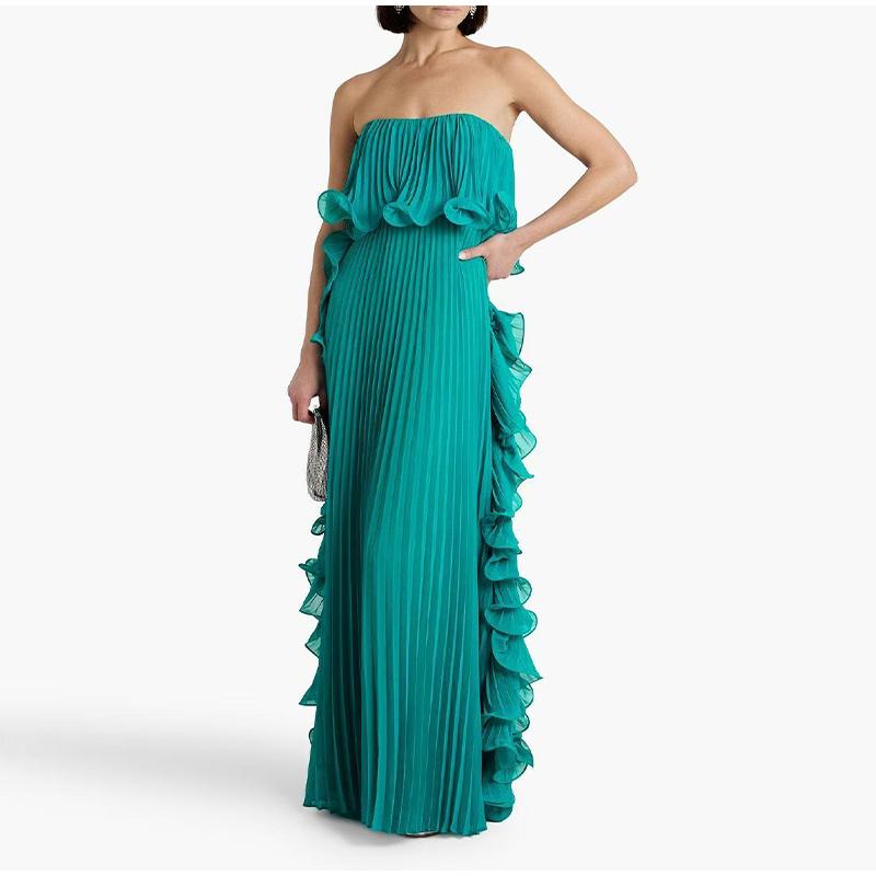 Pankh Melody Strapless Ruffled Pleated Georgette Maxi Dress