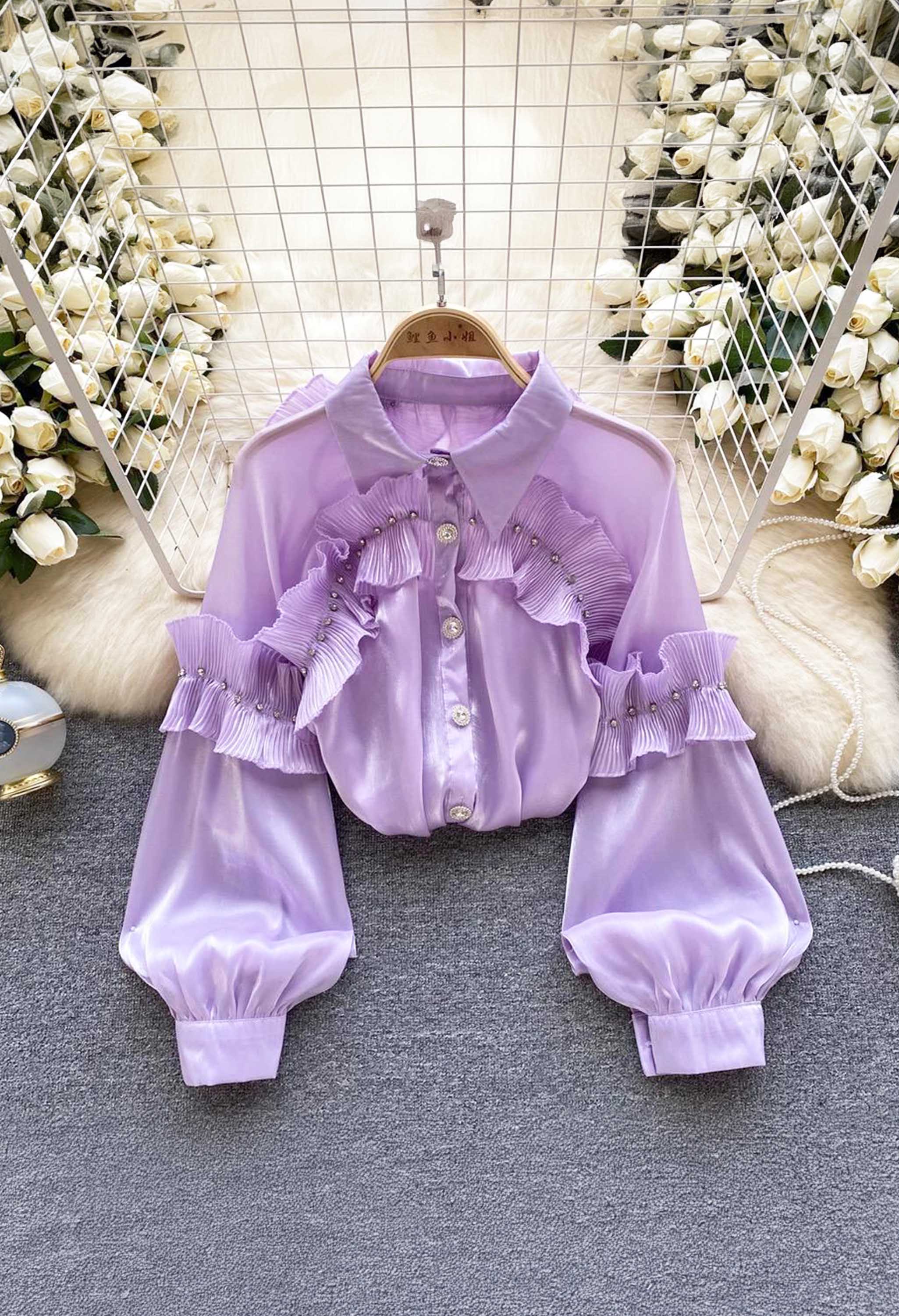 Pankh Aira Puff Long Sleeve Ruffle Pleated Elegant Shirt