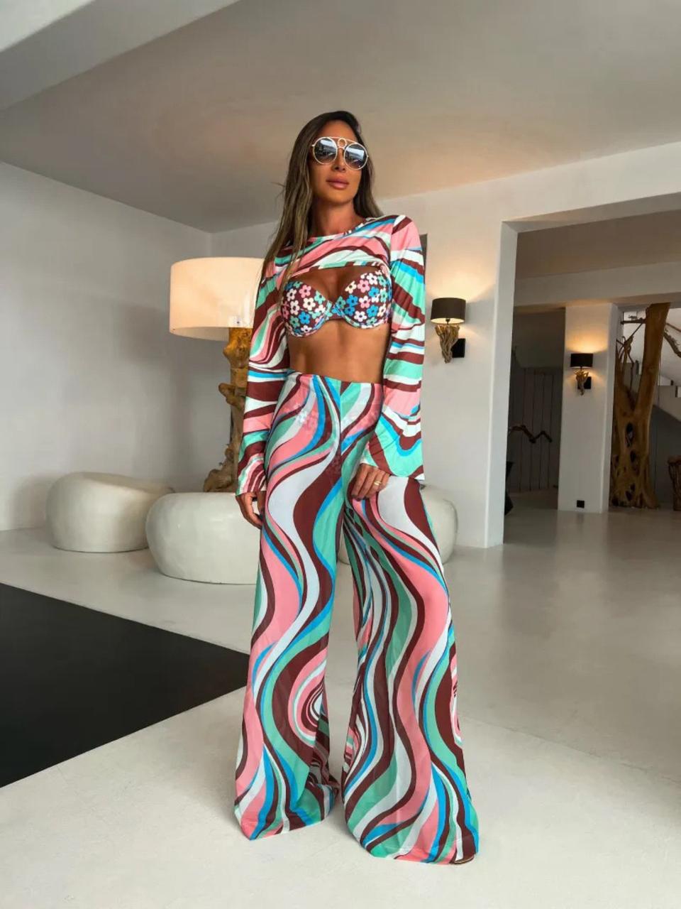 Pankh Liv Flowy Jumpsuits Cover-up Print Flirty Romper Cover Up Swimwear Set