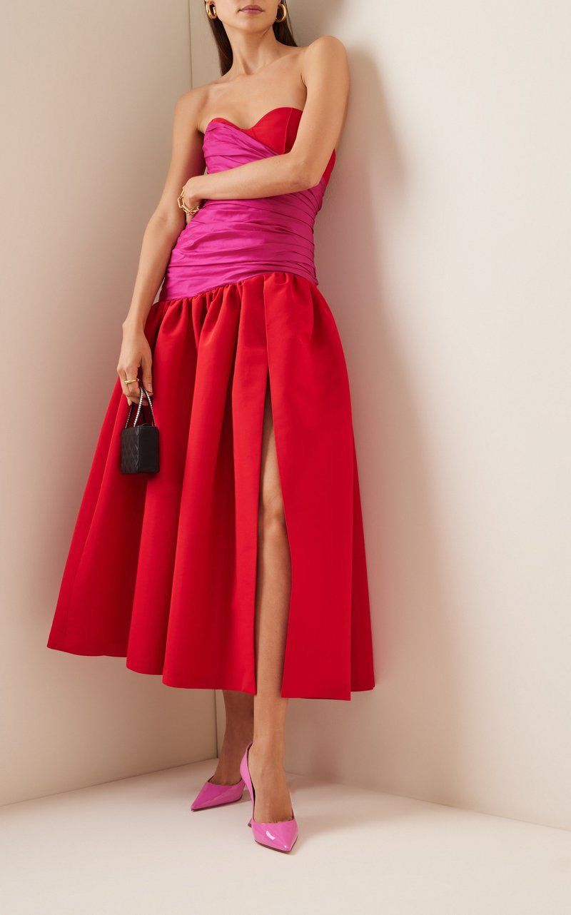 Pankh Siena Off Shoulder Strapless Ruched Silk Midi-Dress