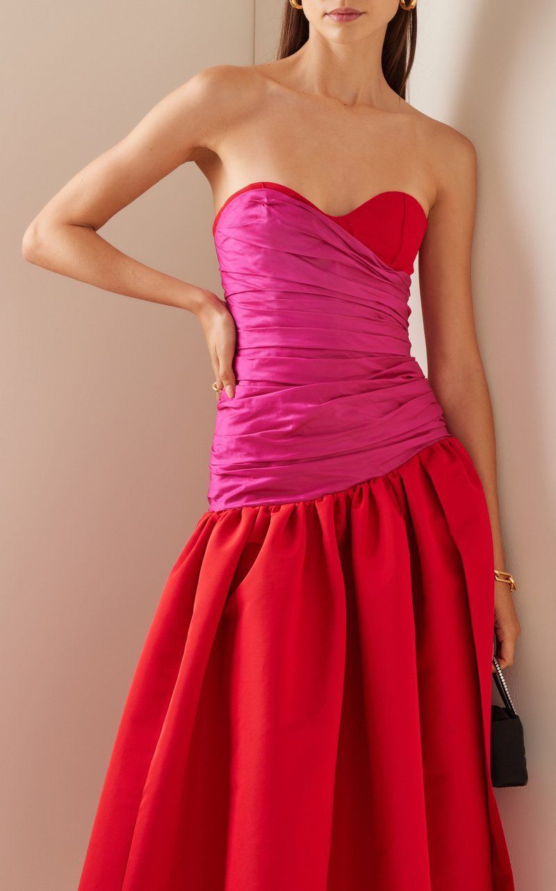Pankh Siena Off Shoulder Strapless Ruched Silk Midi-Dress
