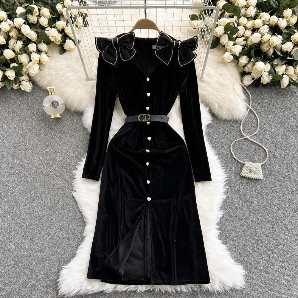 Pankh Erica Women Velvet Dress With Detachable Shoulder Bow