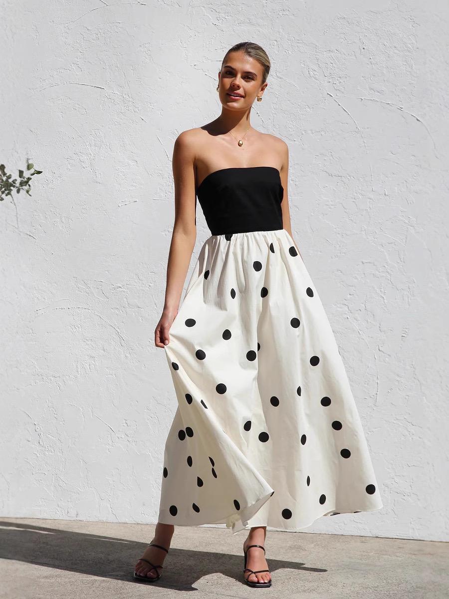Pankh Rosel Polka Off Shoulder Maxi Dress
