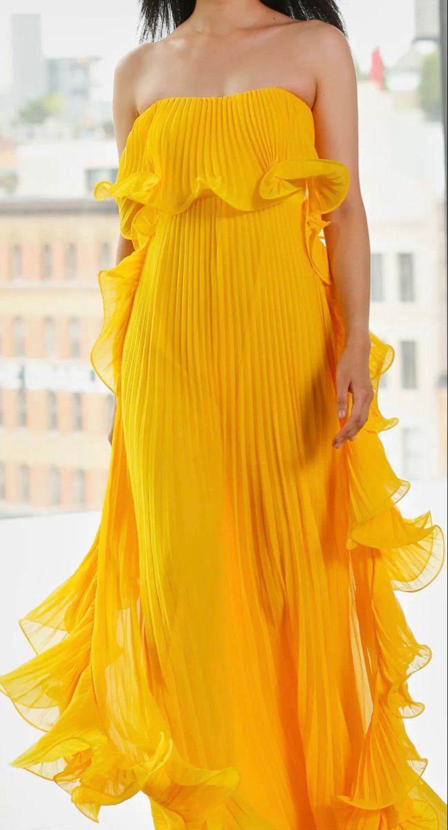 Pankh Melody Strapless Ruffled Pleated Georgette Maxi Dress