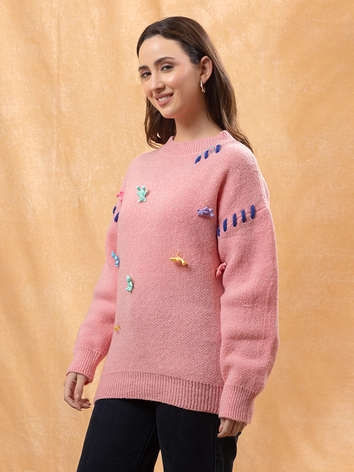 Pankh Hailee Trendy Vintage Bear Pullover Sweater Knitted Sweatershirt