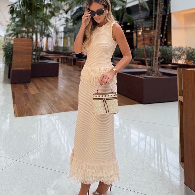 Pankh Cheryl Ribbed Knit Crochet Sleeveless Top Snd Long Skirt Set