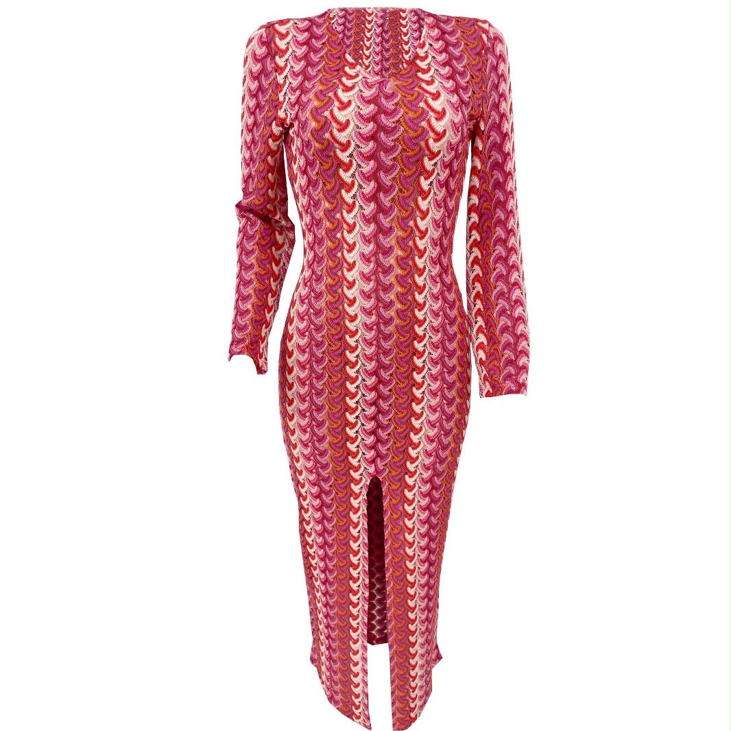 Pankh Primrose Crochet Colorful Long Sleeve V Neck Beach Wear Maxi Dress