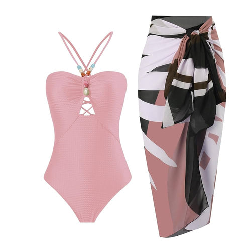 Pankh Lex Beaded Halter Neck Monokini And CoverUp