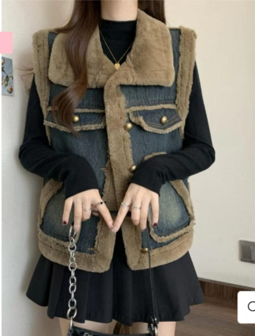 Pankh Koyu Denim and Teddy Fur Jacket