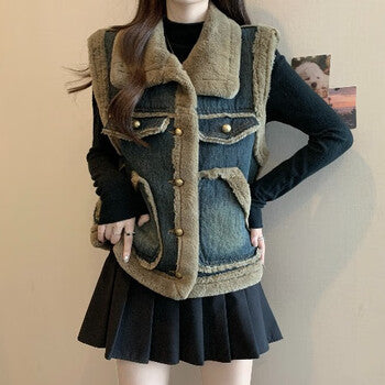 Pankh Koyu Denim and Teddy Fur Jacket