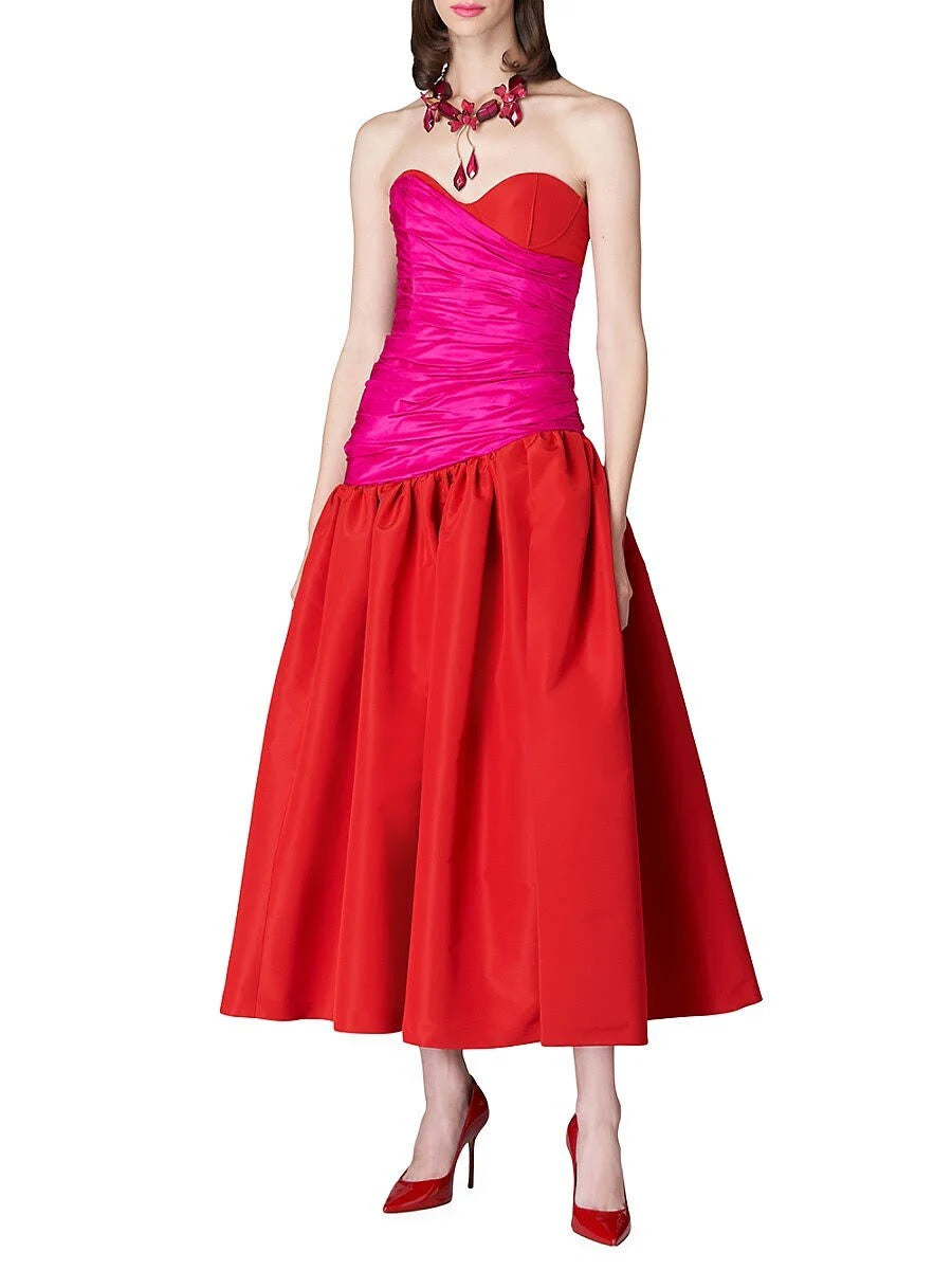 Pankh Siena Off Shoulder Strapless Ruched Silk Midi-Dress