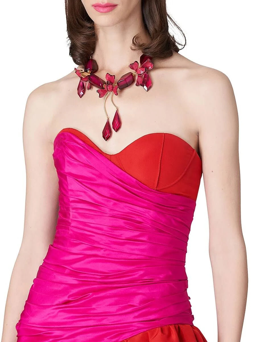 Pankh Siena Off Shoulder Strapless Ruched Silk Midi-Dress