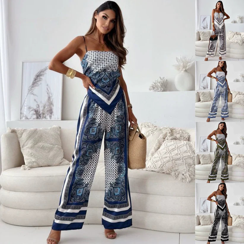 Pankh Shanley Vintage Floral Printed Backless Tie Back Crop Top And Pant Set